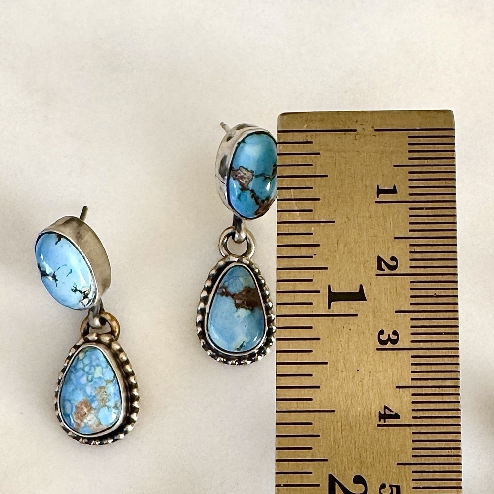 Navajo Squash Blossom Necklace Golden Hills Turquoise Signed Skeets Sterling - Picture 10 of 15